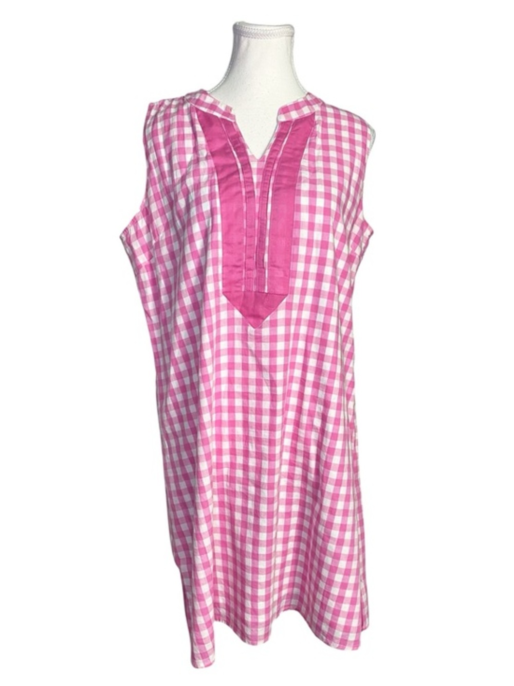 Duffield Lane Pink Gingham Cotton Sleeveless V-Neck Shift Dress